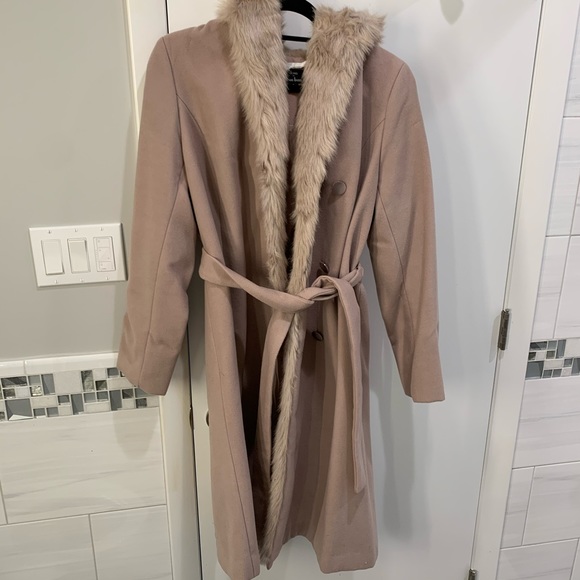 dennis basso Jackets & Blazers - Dennis Basso Faux Fur Trim Wrap Coat NWOT